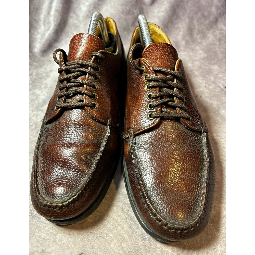Men's Brown Pebbled Leather Lace Up Oxford Dress Shoes Solid Lace Accents